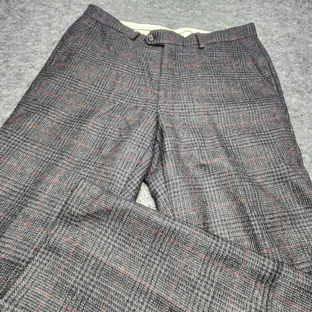 Lauren Ralph Lauren Mens Slim Wool Grey Plaid Flat Front Dress Pants 34x32